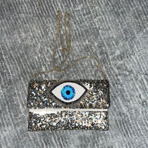 Womens Purse with Gold Chain and Sequins w/Eye Design